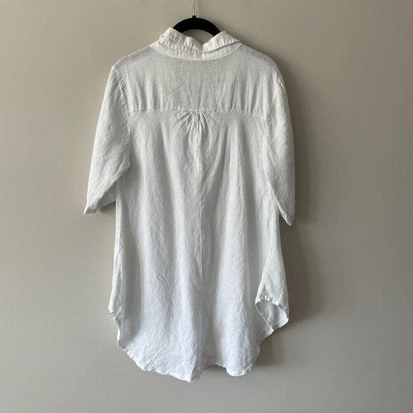 Nikita Linen Pullover V-Neck Short Sleeve Curvy Hem Casual Blouse White Large - Picture 3 of 10